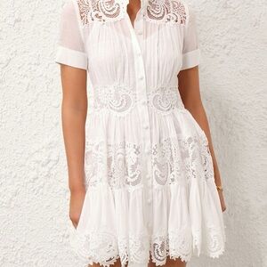 Zimmermann White Lace Button-Front Mini Dress